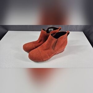Sorel Rust Suede Wedge Chelsea Ankle Boots 11